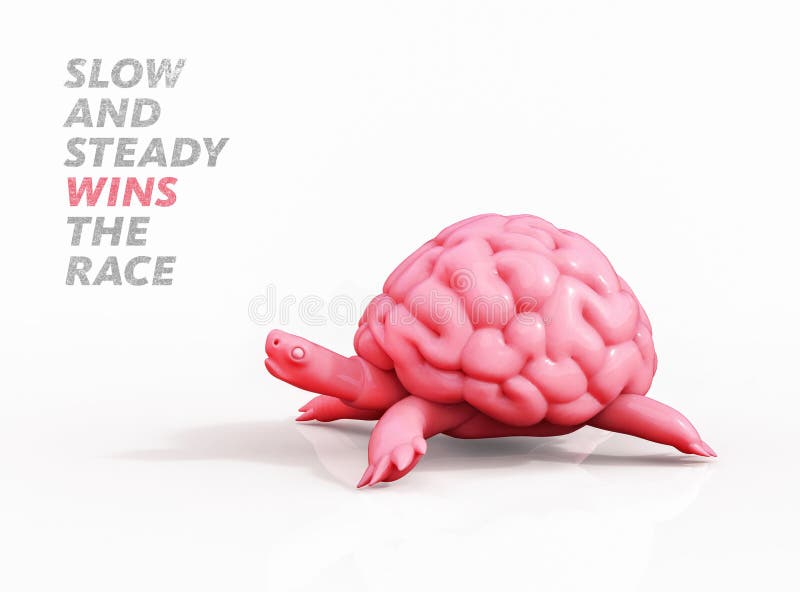 No por mucho madrugar amanece más temprano Ejemplo del cerebro 3D de la tortuga stock de ilustración No por mucho madrugar amanece más temprano Ejemplo del cerebro 3D de la tortuga stock de ilustración