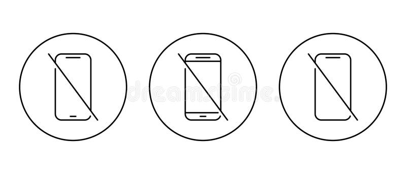No smartphone outline icon set on circle line. Mobile phone prohibition sign symbol royalty free illustration