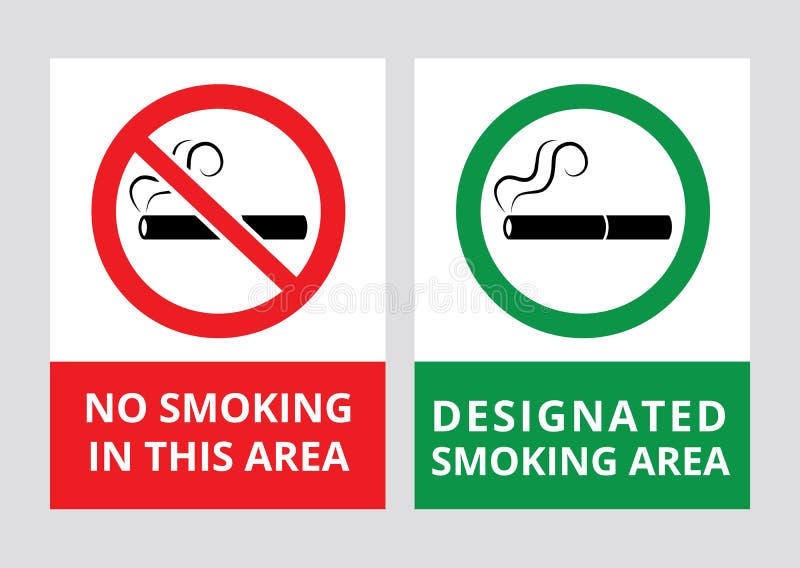 No smoking and designated smoking area banners vector illustrations isolated.