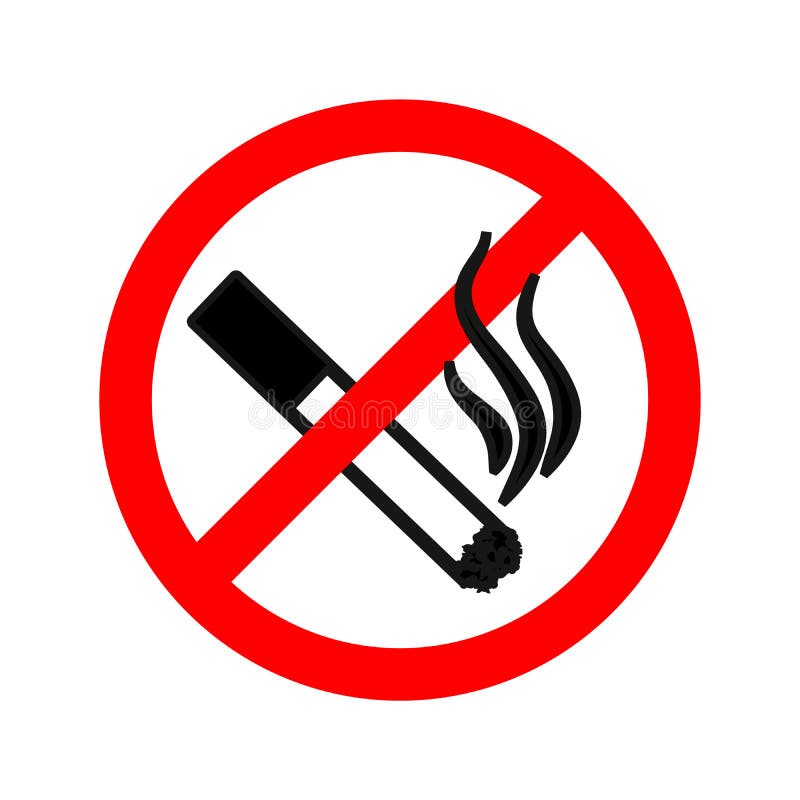 No smoking red forbidden sign, simple black cigarette with smoke on white