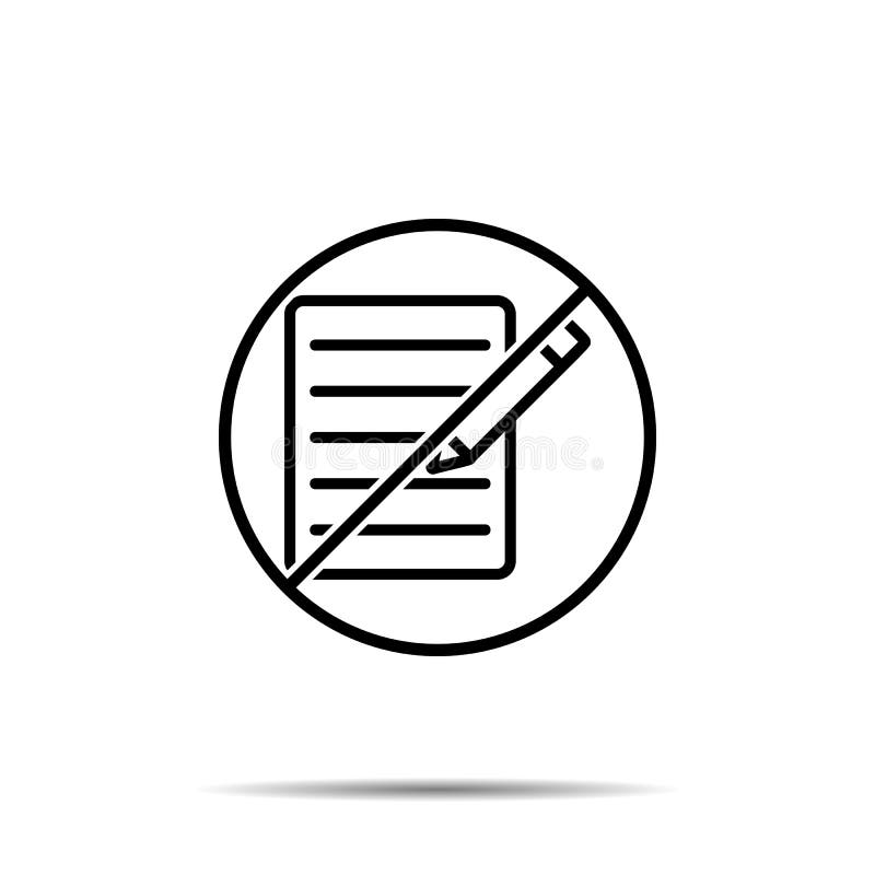No the text file with pencil icon. Simple thin line, outline vector of web ban, prohibition, embargo, interdict, forbiddance icons stock illustration