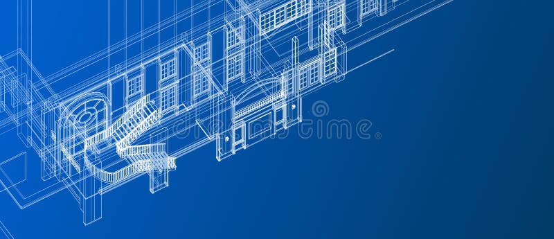Architecture interior stair column windows element design concept 3d perspective white wireframe rendering gradient blue backgroun vector illustration Architecture interior stair column windows element design concept 3d perspective white wireframe rendering gradient blue backgroun vector illustration