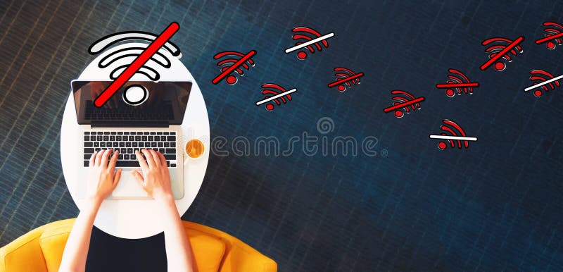 No WiFi theme with person using a laptop stock image
