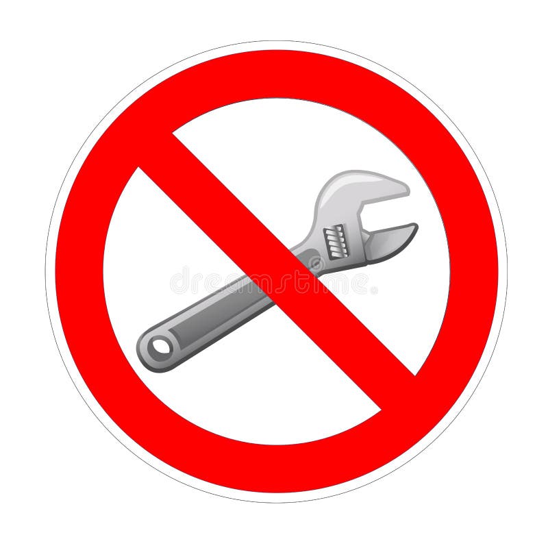 No wrench repair forbidden sign, red prohibition symbol vector illustration No wrench repair forbidden sign, red prohibition symbol vector illustration
