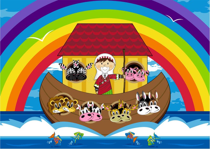 Noah and the Ark with Animals Stock Vector - Illustration of cartoon ...