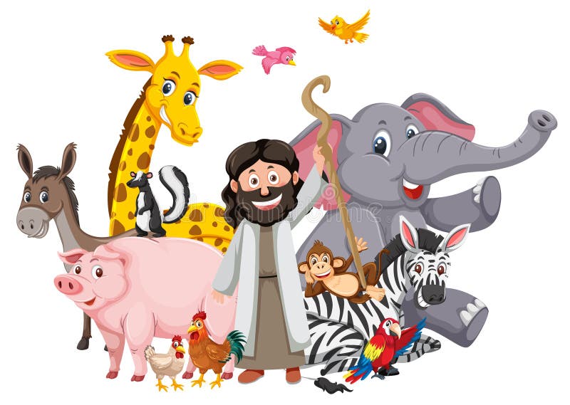 Noah Ark Jesus Christ Cartoon with Animal Stock Vector - Illustration ...