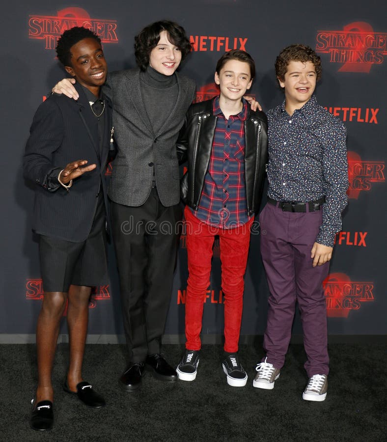 Noah Schnapp, Gaten Matarazzo, Caleb McLaughlin und Finn Wolfhard stockfotografie