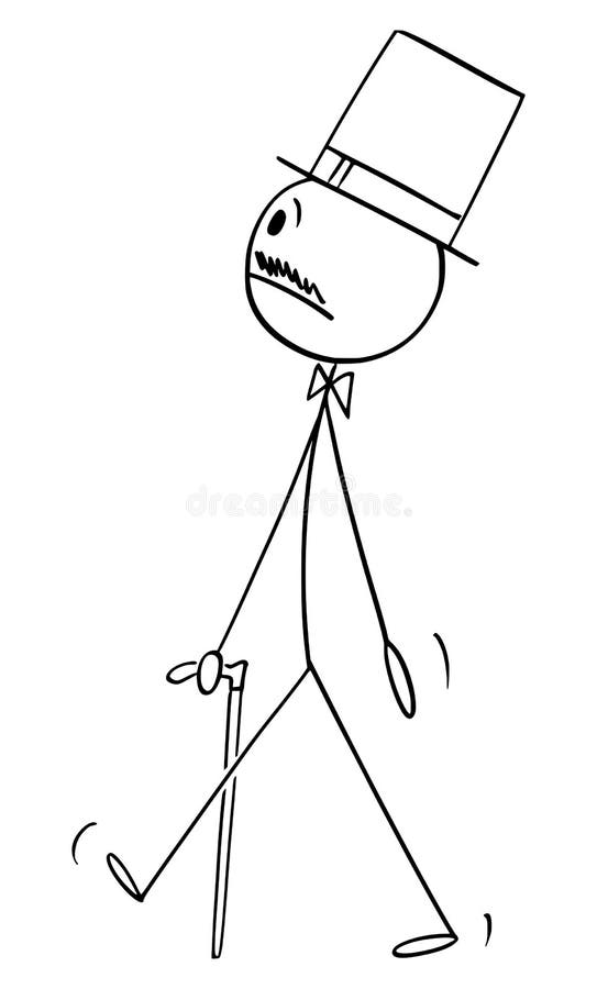 Nobleman Walking with Stick and Wearing Top Hat, Vector Cartoon Stick ...