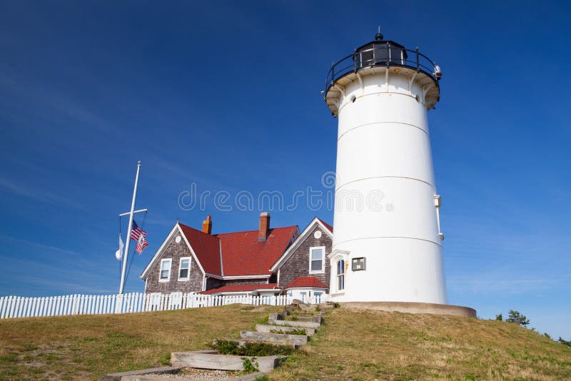 Nobska punktu światło jest latarnią morską lokalizować na Cape Cod, usa zdjęcia royalty free