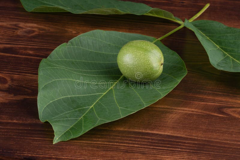 noce verde su uno strato, su un fondo di legno immagini stock libere da diritti noce verde su uno strato, su un fondo di legno immagini stock libere da diritti