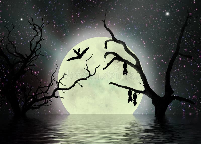 Noche asustadiza, fondo de la fantasía ilustración del vector Noche asustadiza, fondo de la fantasía ilustración del vector
