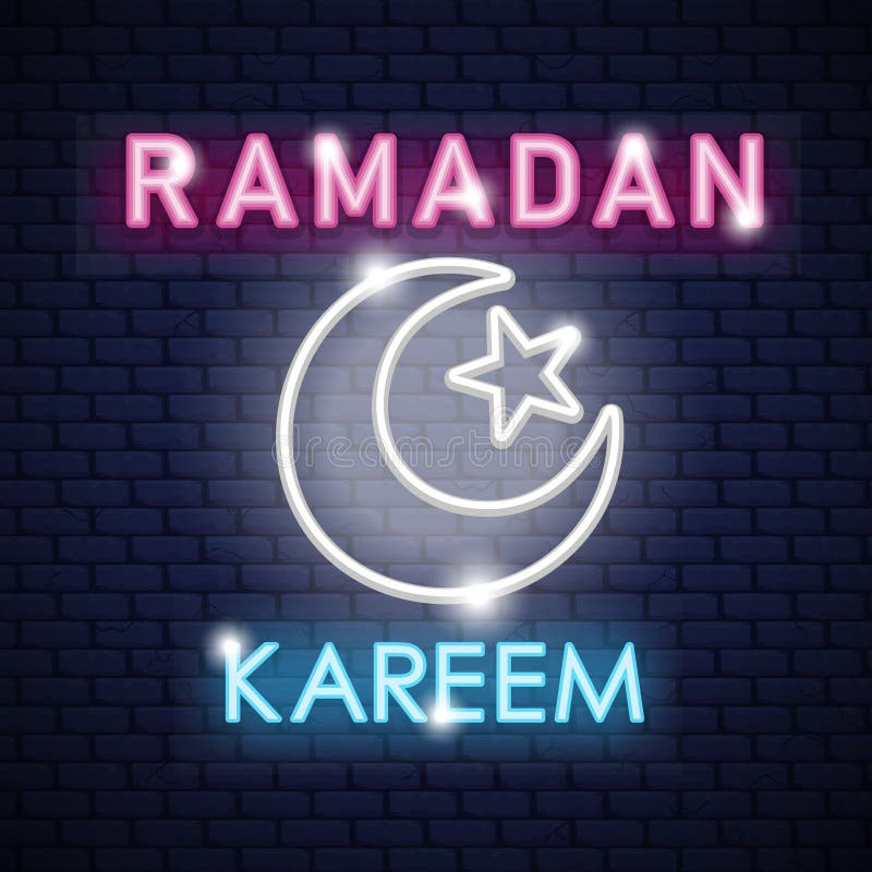 Noche común de la plantilla del diseño de la señal de neón del kareem del Ramadán del vector libre illustration Noche común de la plantilla del diseño de la señal de neón del kareem del Ramadán del vector libre illustration