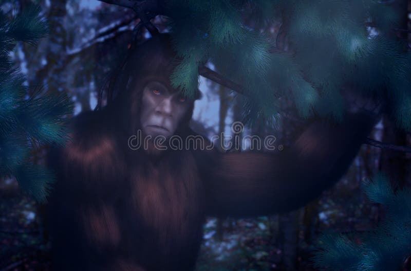 Noche de Bigfoot que oculta en el bosque libre illustration Noche de Bigfoot que oculta en el bosque libre illustration