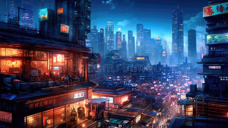 Concept illustration of a lovely anime Cyberpunk City Painting, digital painting, night. Generative AI AI generated. Concept illustration of a lovely anime Cyberpunk City Painting, digital painting, night. Generative AI AI generated