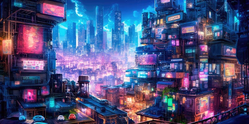 Concept illustration of a lovely anime Cyberpunk City Painting, digital painting, night. Generative AI AI generated. Concept illustration of a lovely anime Cyberpunk City Painting, digital painting, night. Generative AI AI generated