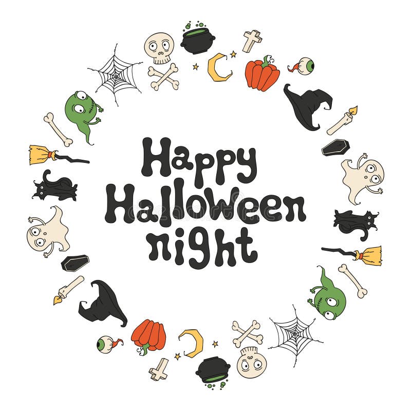 Noche del feliz Halloween Marco de Halloween Frase Handdrawn de las letras Elemento del diseño para Halloween Vector manuscrito stock de ilustración Noche del feliz Halloween Marco de Halloween Frase Handdrawn de las letras Elemento del diseño para Halloween Vector manuscrito stock de ilustración