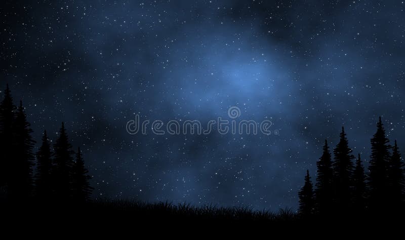Nocne niebo widok nad sosnowym lasem ilustracji Nocne niebo widok nad sosnowym lasem ilustracji