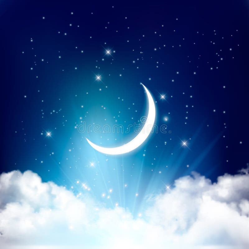 Nocnego nieba tło z z półksiężyc księżyc, chmury ilustracji
