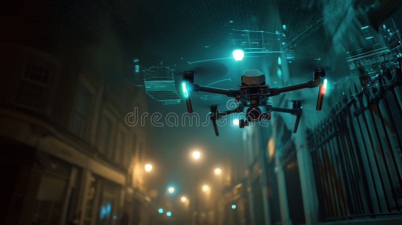 Nocny nadzór nad dronem dzięki rozszerzonej generacji danych AI royalty ilustracja