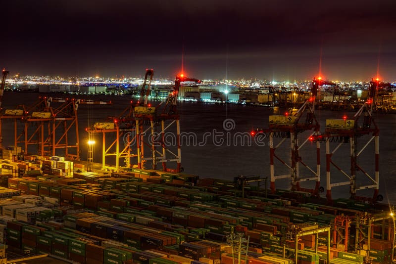 Nocny widok na Odaiba, Tokyo Container Terminal obraz royalty free Nocny widok na Odaiba, Tokyo Container Terminal obraz royalty free