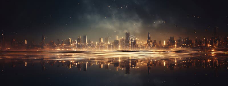 Reflecții nocturne privind apele urbane stock image