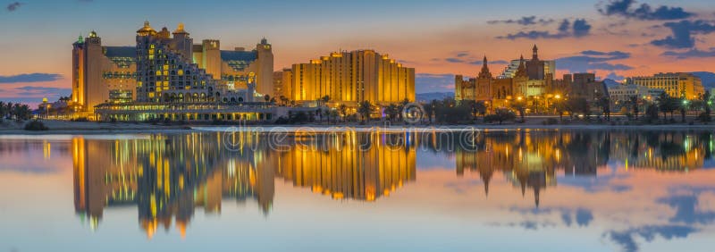 Nocturnal view on the central beach of Eilat, Israel