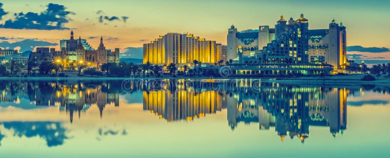 Nocturnal view on the central beach of Eilat, Israel