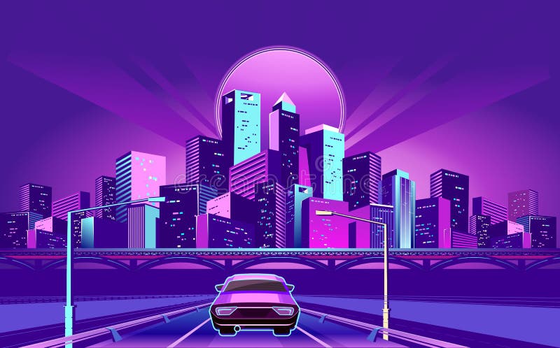 Nocy Neonowy miasto ilustracji Nocy Neonowy miasto ilustracji