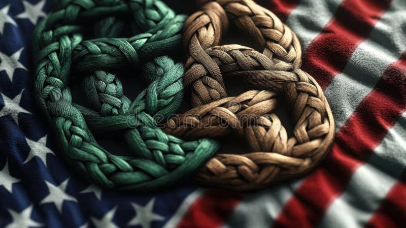 Nodi celtici complessi sullo sfondo di bandiera americana che simboleggiano la fusione culturale royalty illustrazione gratis