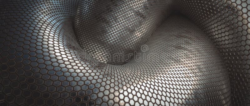 3d background rendered metal knot with hexagonal weave. 3d background rendered metal knot with hexagonal weave