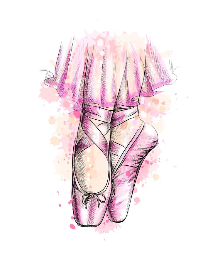 Nogi balerina w baletniczych butach od pluśnięcia akwarela