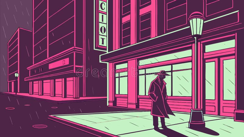 Noir ciudad calle por la noche misteriosa escena urbana diseño vectorial Generación IA stock de ilustración