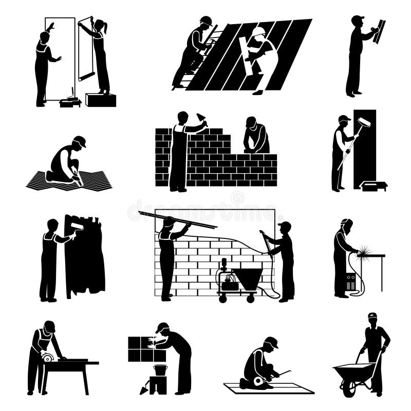 Noir d'icônes de travailleur illustration libre de droits Noir d'icônes de travailleur illustration libre de droits
