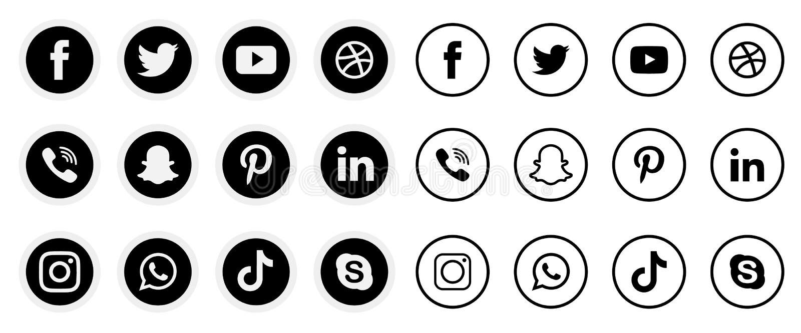 Noir et blanc ombrage icônes de médias sociaux ensemble de facebook twitter instagram pinterest whatsapp Noir et blanc ombrage icônes de médias sociaux ensemble de facebook twitter instagram pinterest whatsapp
