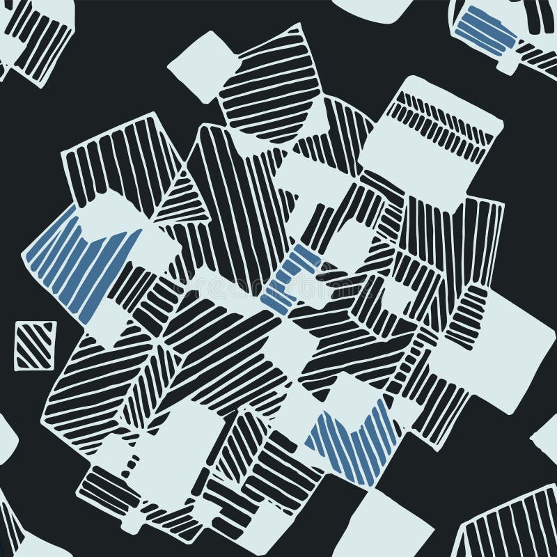 Noir géométrique abstrait sans couture et bleu de modèle illustration libre de droits Noir géométrique abstrait sans couture et bleu de modèle illustration libre de droits