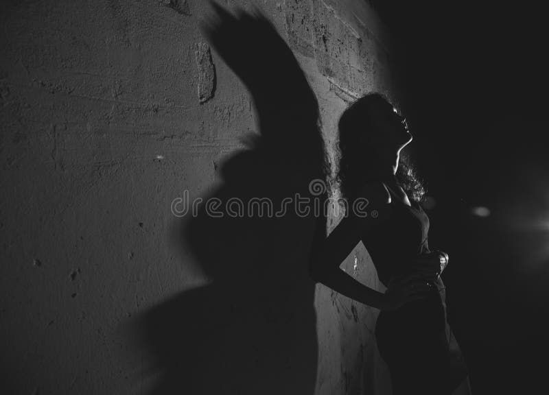 Noir Porträt des attraktiven Brunettemädchens stockfotos Noir Porträt des attraktiven Brunettemädchens stockfotos