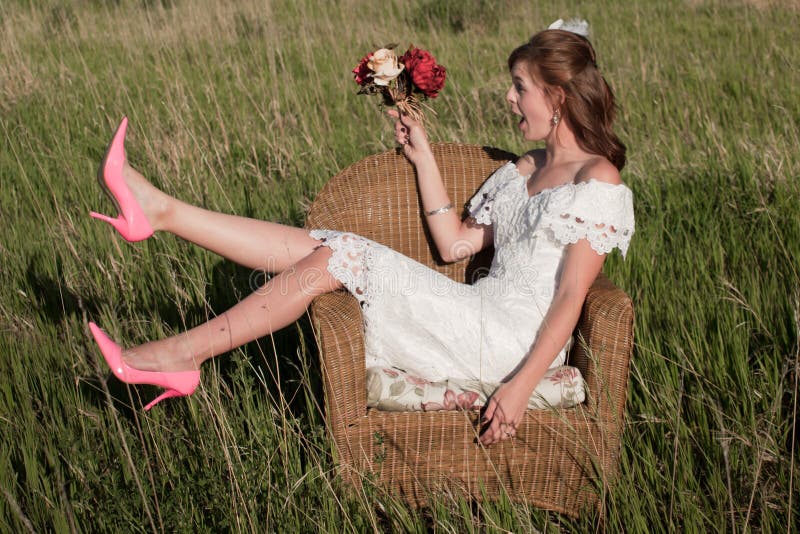 Fashion model wearing a wonderful wedding dress. Fashion model wearing a wonderful wedding dress.