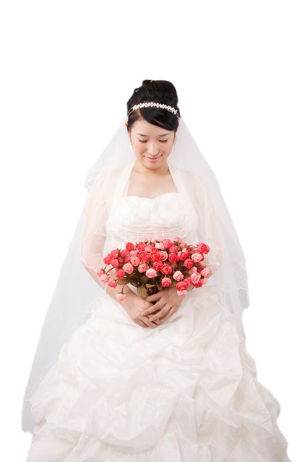 Beautiful asian bride wearing wedding dress. Beautiful asian bride wearing wedding dress.