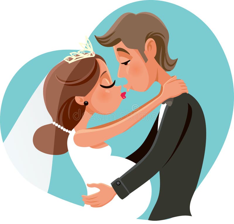 Noiva grávida que beija o noivo Vetora Cartoon ilustração royalty free Noiva grávida que beija o noivo Vetora Cartoon ilustração royalty free