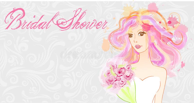 Noiva pintada sumário - convite nupcial do chuveiro ilustração stock Noiva pintada sumário - convite nupcial do chuveiro ilustração stock