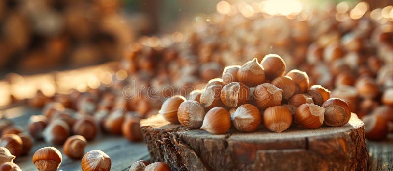Noix assorties sur table en bois. Une collection de noisettes se repose sur une table en bois solide qui attend d'être fissurée et ouverte à la consommation. ai généré