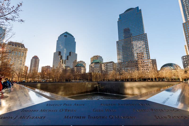 New York City,USA - February 11,2023 - World Trade Center Memorial,Ground Zero. The memorial was dedicated on the 10th anniversary of the Sept. 11,2001 attacks. New York City,USA - February 11,2023 - World Trade Center Memorial,Ground Zero. The memorial was dedicated on the 10th anniversary of the Sept. 11,2001 attacks