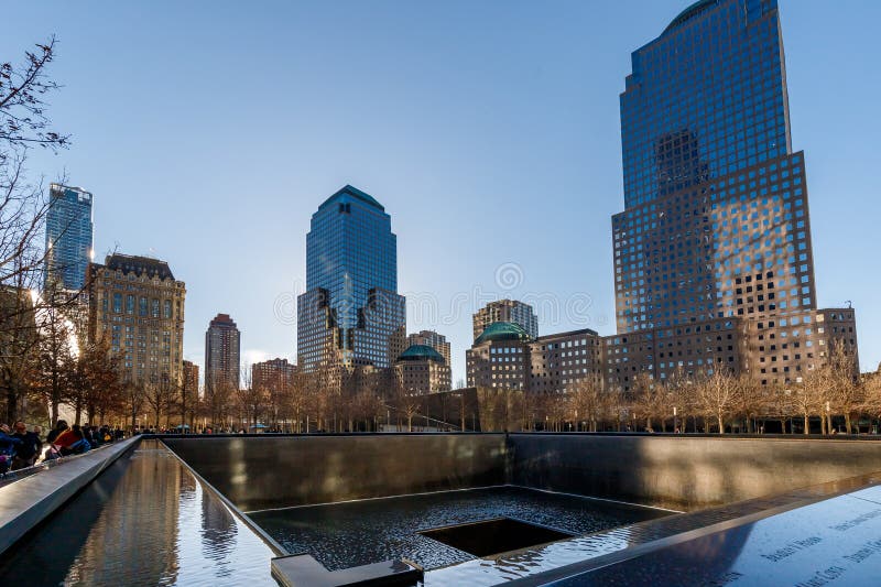 New York City,USA - February 11,2023 - World Trade Center Memorial,Ground Zero. The memorial was dedicated on the 10th anniversary of the Sept. 11,2001 attacks. New York City,USA - February 11,2023 - World Trade Center Memorial,Ground Zero. The memorial was dedicated on the 10th anniversary of the Sept. 11,2001 attacks