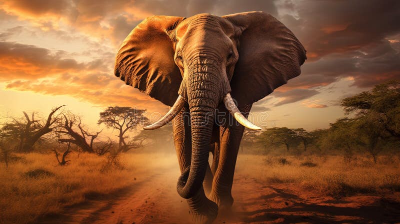 Nomadiska vandrare : afrikansk elefant på savanna stock illustrationer