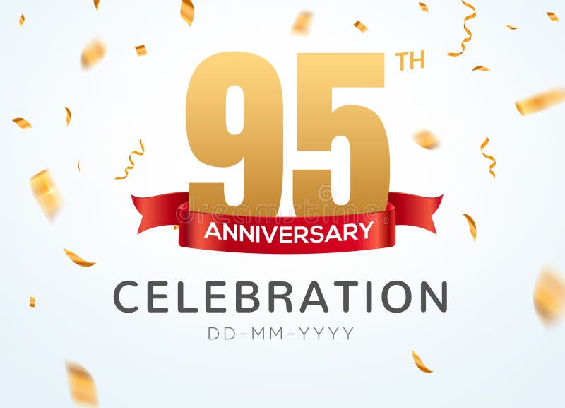 95 Anniversary gold numbers with golden confetti. Celebration 95th anniversary event party template. 95 Anniversary gold numbers with golden confetti. Celebration 95th anniversary event party template.