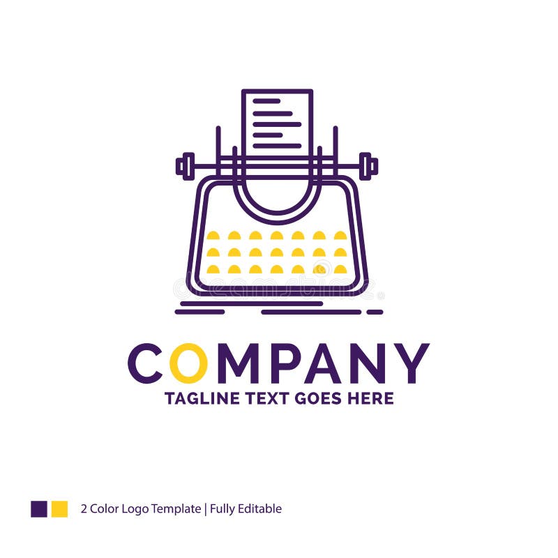 Company Name Logo Design For Article, blog, story, typewriter, writer. Purple and yellow Brand Name Design with place for Tagline. Creative Logo template for Small and Large Business. Company Name Logo Design For Article, blog, story, typewriter, writer. Purple and yellow Brand Name Design with place for Tagline. Creative Logo template for Small and Large Business