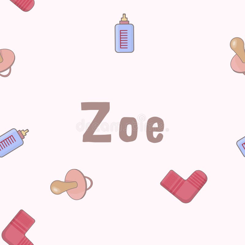  Nombre Inconsútil Zoe Del Modelo Del Fondo Del Recién Nacido Bebé Zoe Del Nombre Nombre Inconsútil Zoe Vector De Zoe Ilustración del Vector