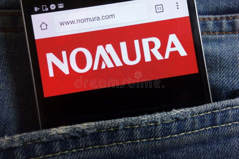 Nomura Holdings website displayed on smartphone hidden in jeans pocket