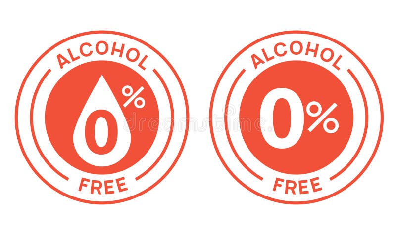 Non alcoholic round icon stamp. Zero alcohol sign seal. Alcohol free emblem mark label