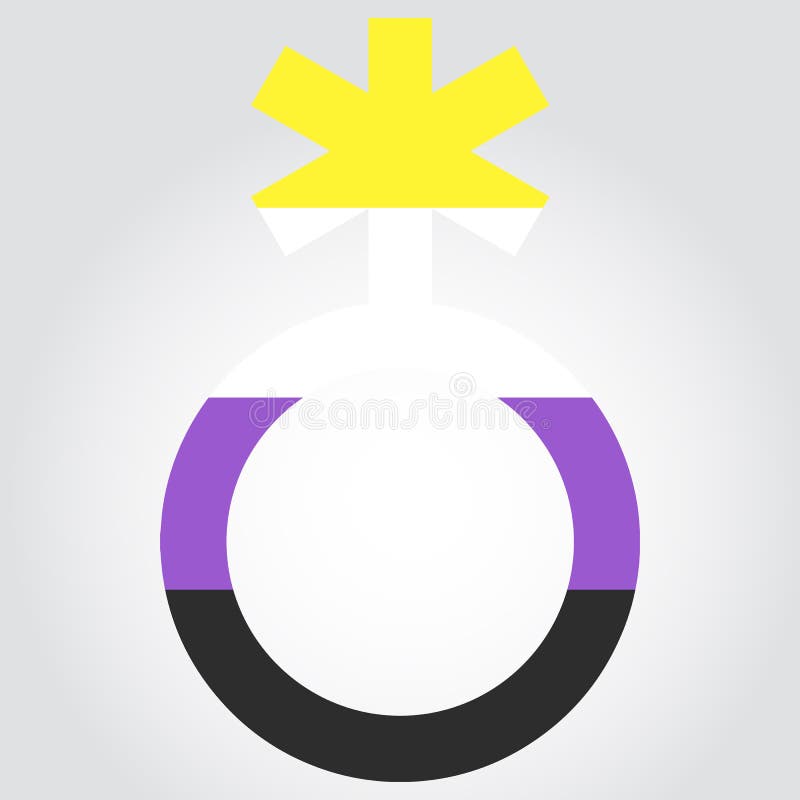 Non-binary pride flag in a form of nonbinary symbol royalty free illustrati...